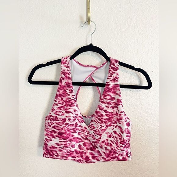 Good American pink Leopard Criss Cross Back Sports Bra. 3 size L or 10/12 - Picture 3 of 8